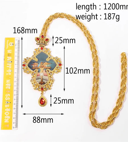 Latest Design Catholic Orthodox Cross Pendant Necklace Jesus Crucifix Rhinestones Cross Chain Handmade Jewelry Gift