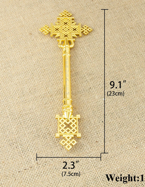 Load image into Gallery viewer, Religious Orthodox Ritual Father Pastor Hand Holding Cross Jerusalem Cross Gold Religious Gift Zinc Alloy Gold Plated Cross
