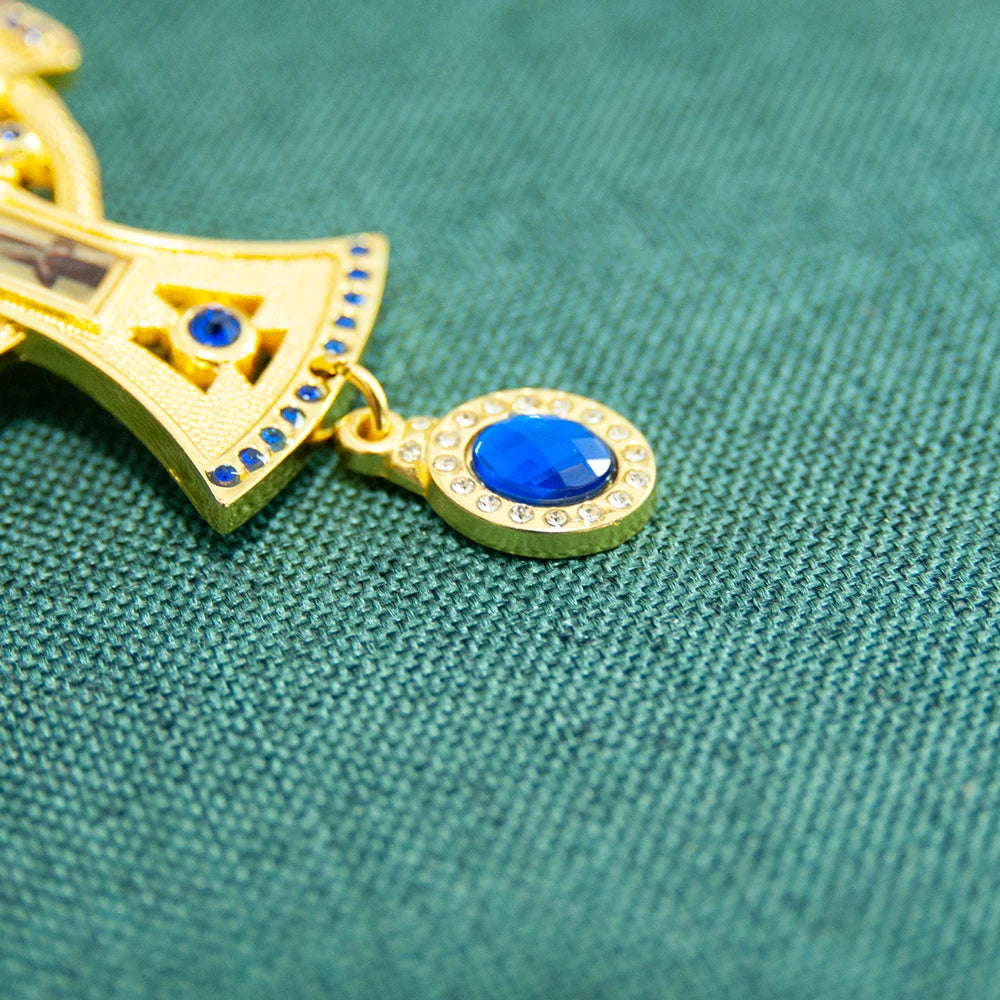 HT Medium Size Christian Church Cross Necklace Gold Antique Gold Plated Resin Jesus Orthodox Priest for Prayer