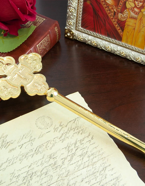 Load image into Gallery viewer, Handheld prayer alloy cross for Eastern Orthodox churches. Prayer ritual supplies are lightweight and easy to carry
