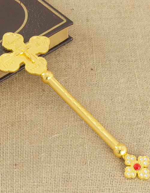 Load image into Gallery viewer, HT Small Hand Orthodox Cross Jesus Crucifix Statue Religious Prayer Gold Plated Hand Holding Cross With Stone Church Home Decor
