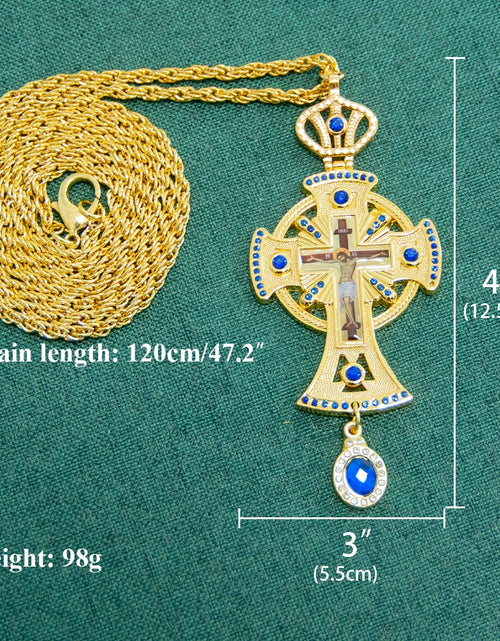 Load image into Gallery viewer, HT Medium Size Christian Church Cross Necklace Gold Antique Gold Plated Resin Jesus Orthodox Priest for Prayer

