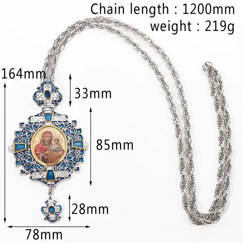 Pectoral Cross Russian Greece Crucifix Religious Baptism icon Byzantine Art and Orthodox Tradition Holy Cross Chain Long Necklac