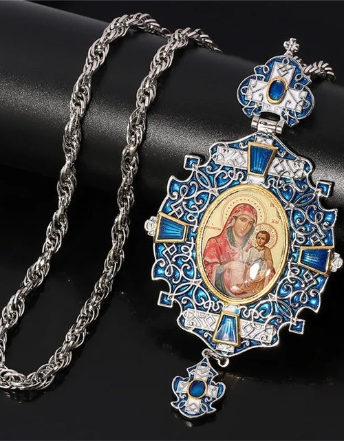 Load image into Gallery viewer, Pectoral Cross Russian Greece Crucifix Religious Baptism icon Byzantine Art and Orthodox Tradition Holy Cross Chain Long Necklac
