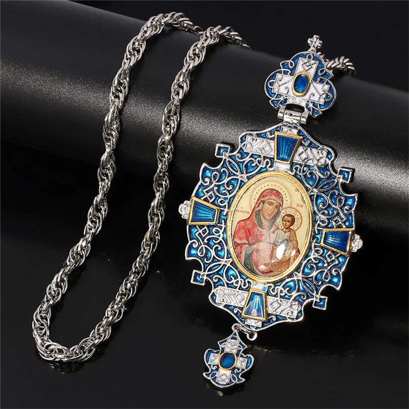 Pectoral Cross Russian Greece Crucifix Religious Baptism icon Byzantine Art and Orthodox Tradition Holy Cross Chain Long Necklac