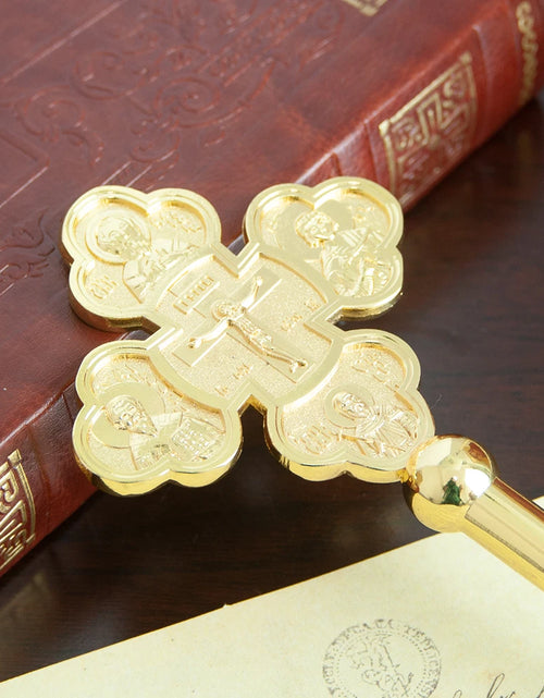 Load image into Gallery viewer, Handheld prayer alloy cross for Eastern Orthodox churches. Prayer ritual supplies are lightweight and easy to carry
