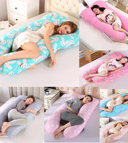 Multifunctional Pregnancy Pillow Four Seasons Universal Printed Pattern U-Shaped Waist Support Cushion Maternity Long Pillow