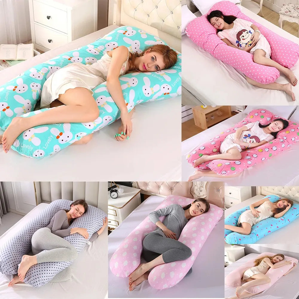 Multifunctional Pregnancy Pillow Four Seasons Universal Printed Pattern U-Shaped Waist Support Cushion Maternity Long Pillow