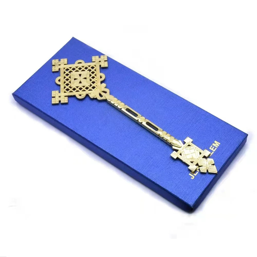JERUSALEM Jesus Orthodox Cross Gold Plated Hand Blessing Cross Christian Chuch Home Prayer Ritual Cane Religious Gift