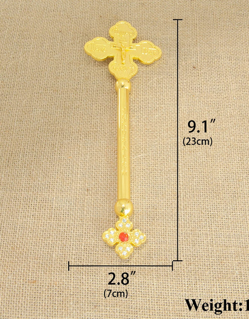 Load image into Gallery viewer, HT Small Hand Orthodox Cross Jesus Crucifix Statue Religious Prayer Gold Plated Hand Holding Cross With Stone Church Home Decor
