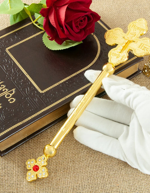 Load image into Gallery viewer, HT Small Hand Orthodox Cross Jesus Crucifix Statue Religious Prayer Gold Plated Hand Holding Cross With Stone Church Home Decor
