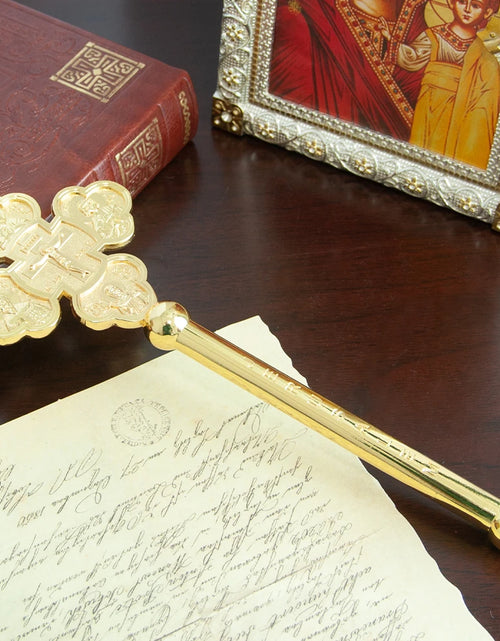 Load image into Gallery viewer, Handheld prayer alloy cross for Eastern Orthodox churches. Prayer ritual supplies are lightweight and easy to carry
