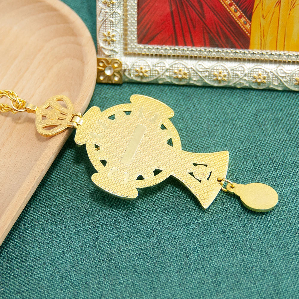 HT Medium Size Christian Church Cross Necklace Gold Antique Gold Plated Resin Jesus Orthodox Priest for Prayer