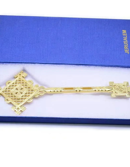 Load image into Gallery viewer, JERUSALEM Jesus Orthodox Cross Gold Plated Hand Blessing Cross Christian Chuch Home Prayer Ritual Cane Religious Gift
