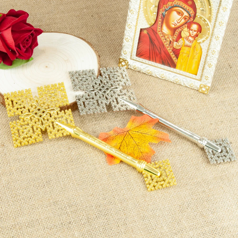 HT Orthodox Cross Jesus Religious Cross Christianity Religion Gift Small Hand Fit Gold Plated Cross for Church Prayer