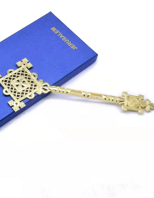 Load image into Gallery viewer, JERUSALEM Jesus Orthodox Cross Gold Plated Hand Blessing Cross Christian Chuch Home Prayer Ritual Cane Religious Gift
