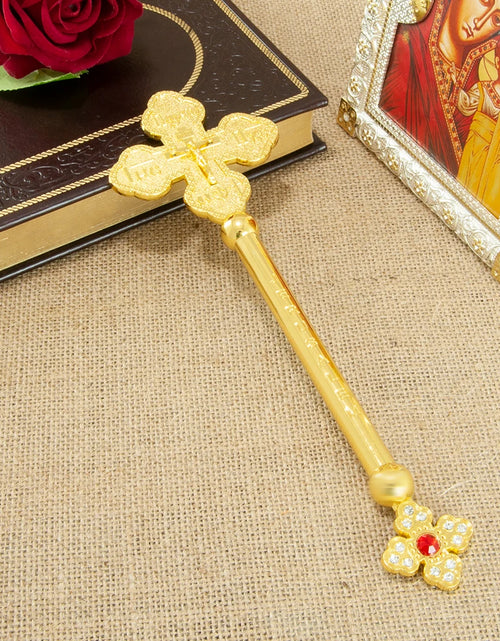 Load image into Gallery viewer, HT Small Hand Orthodox Cross Jesus Crucifix Statue Religious Prayer Gold Plated Hand Holding Cross With Stone Church Home Decor
