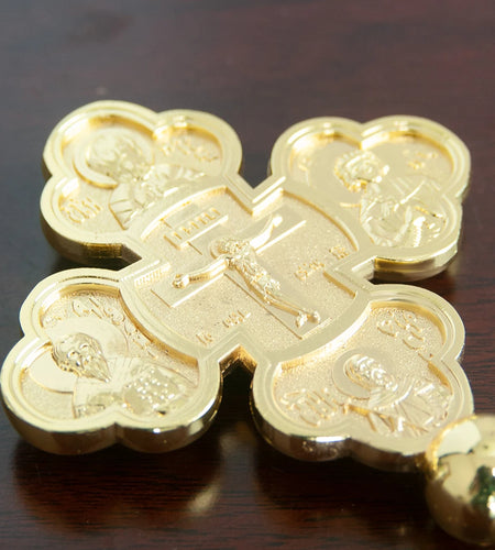 Handheld prayer alloy cross for Eastern Orthodox churches. Prayer ritual supplies are lightweight and easy to carry