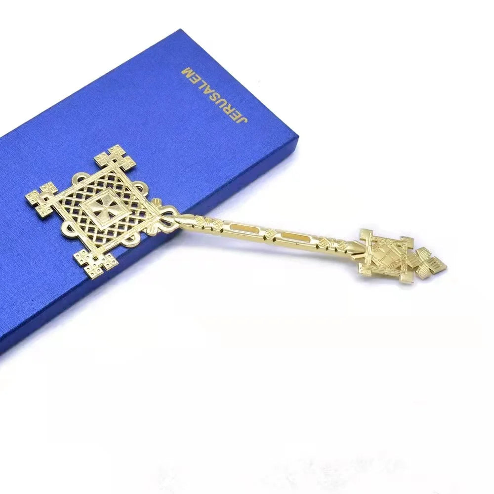 JERUSALEM Jesus Orthodox Cross Gold Plated Hand Blessing Cross Christian Chuch Home Prayer Ritual Cane Religious Gift