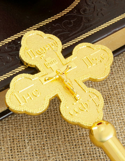 Load image into Gallery viewer, HT Small Hand Orthodox Cross Jesus Crucifix Statue Religious Prayer Gold Plated Hand Holding Cross With Stone Church Home Decor
