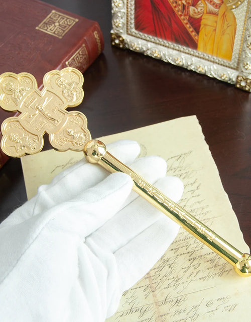 Load image into Gallery viewer, Handheld prayer alloy cross for Eastern Orthodox churches. Prayer ritual supplies are lightweight and easy to carry
