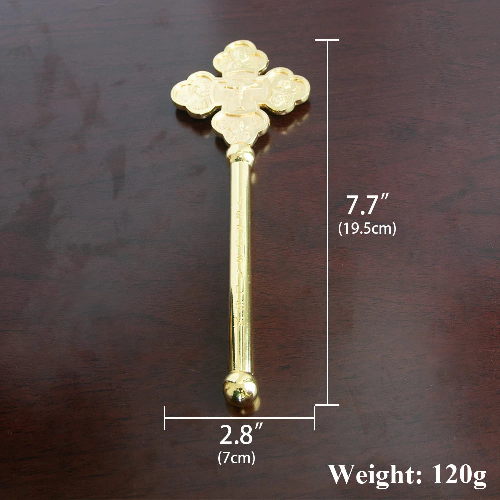 Handheld prayer alloy cross for Eastern Orthodox churches. Prayer ritual supplies are lightweight and easy to carry