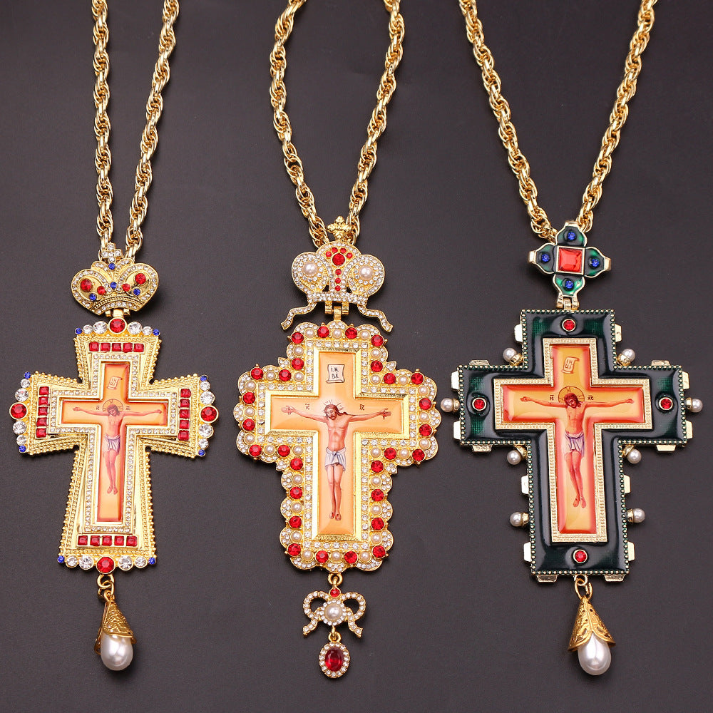 Jewelry Crown Tag Necklace Cross Pendant